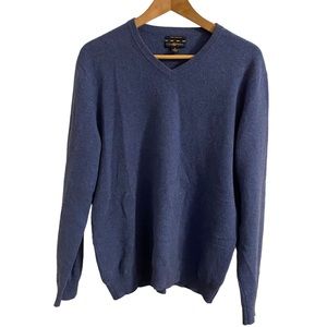 Club Room 100% Cashmere Mens Medium Blue V-Neck Pullover Golf Sweater